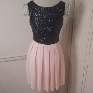 B Darlin Sequin Navy and Soft Pink Dress
